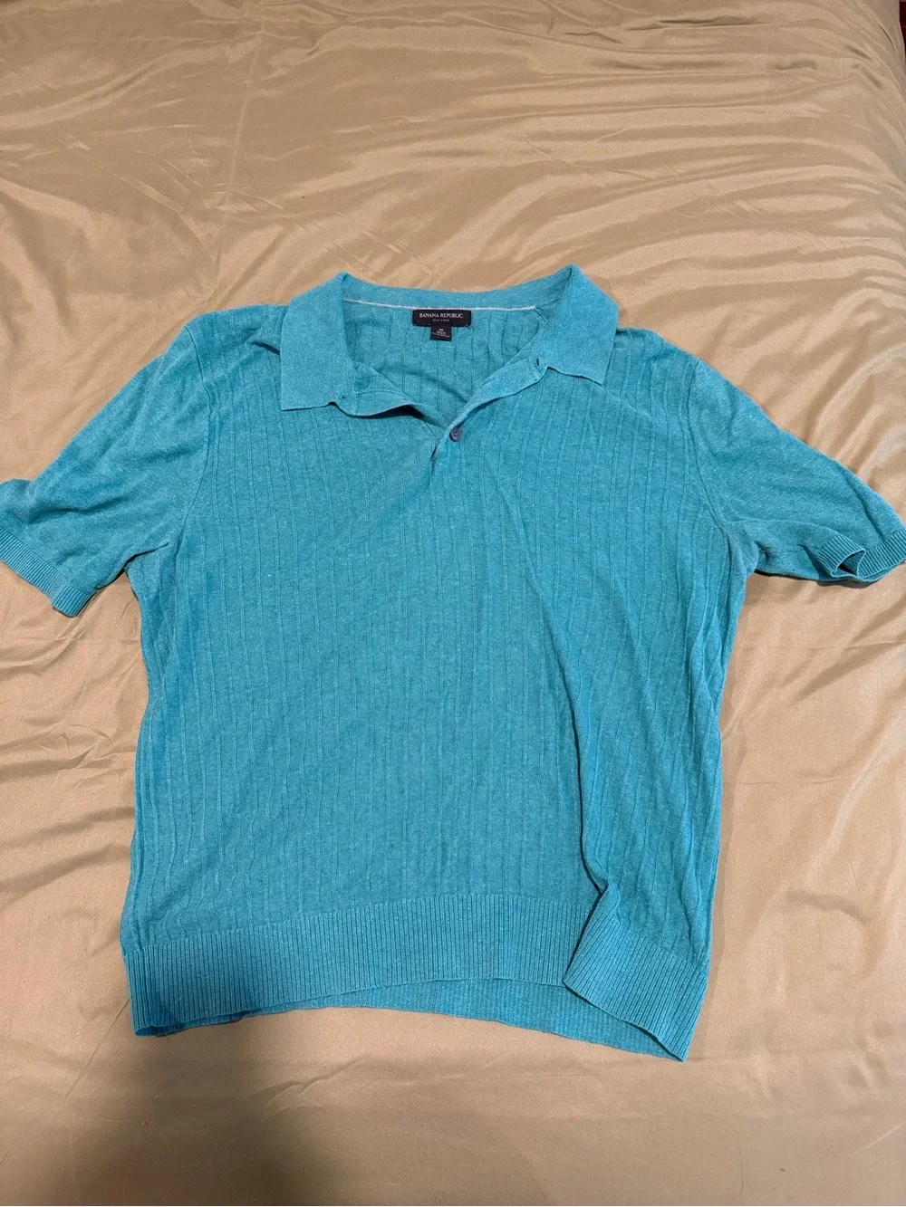 Banana Republic Men's Aqua Short-Sleeve Polo